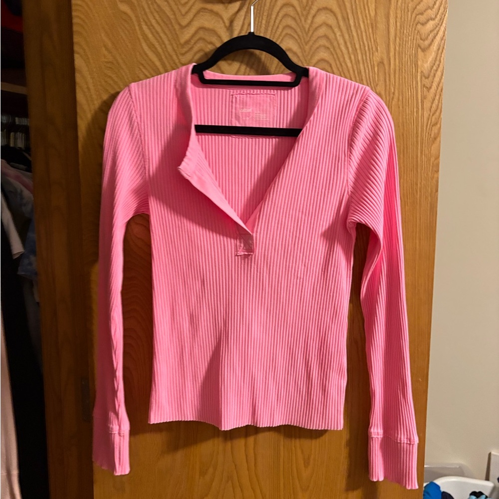 Aerie Pink Ribbed Long Sleeve Tee